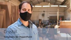  Presentation with craftsman - Beautiful presentation theme featuring young-man-as-a-craftsman backdrop and a light blue colored foreground