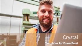  Presentation with order - Amazing slide set having young-man-as-a-craftsman backdrop and a coral colored foreground