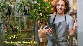  Presentation with young plant - Audience pleasing PPT theme consisting of young-man-as-a-gardener backdrop and a tawny brown colored foreground