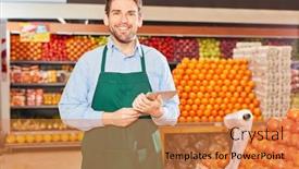  Presentation with market - Colorful slide deck enhanced with young-man-as-a-market backdrop and a gold colored foreground