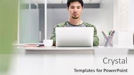  Presentation with developer - Presentation design consisting of young-man-as-a-programmer background and a white colored foreground