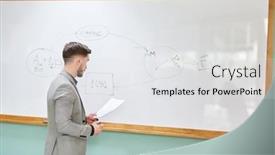  Presentation with whiteboard - PPT layouts with young-man-as-a-scientist background and a white colored foreground