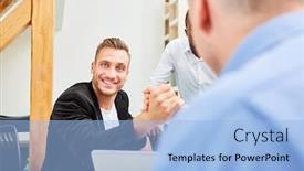  Presentation with entrepreneur - Colorful presentation theme enhanced with young-man-as-a-student backdrop and a light blue colored foreground