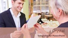  Presentation with student - PPT layouts enhanced with young-man-as-a-trainee background and a coral colored foreground