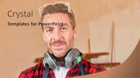  Presentation with apprentice - Audience pleasing PPT layouts consisting of young-man-as-a-worker backdrop and a coral colored foreground