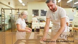  Presentation with apprentice - Presentation theme having young-man-as-an-apprentice background and a coral colored foreground