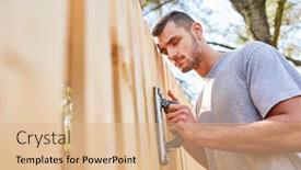  Presentation with home improvement - Presentation having young-man-as-an-artisan background and a coral colored foreground