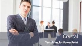  Presentation with entrepreneur - PPT theme consisting of young man as self confident student or start-up entrepreneur background and a dark gray colored foreground