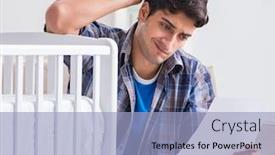  Presentation with instruction - Amazing presentation design having young man assembling baby bed with instruction manual backdrop and a light blue colored foreground
