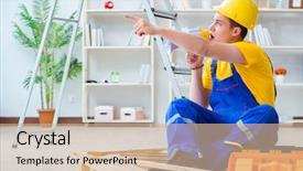  Presentation with pallet - Beautiful slides featuring young man assembling wood pallet backdrop and a  colored foreground