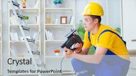  Presentation with pallet - Theme with young man assembling wood pallet background and a  colored foreground