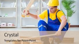  Presentation with pallet - Slides having young man assembling wood pallet background and a  colored foreground