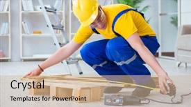  Presentation with pallet - PPT layouts featuring young man assembling wood pallet background and a  colored foreground