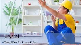  Presentation with pallet - Colorful slides enhanced with young man assembling wood pallet backdrop and a  colored foreground