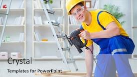  Presentation with pallet - Audience pleasing slides consisting of young man assembling wood pallet backdrop and a light gray colored foreground