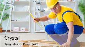  Presentation with pallet - Slide deck featuring young man assembling wood pallet background and a soft green colored foreground