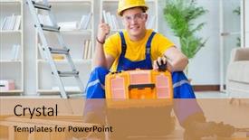  Presentation with pallet - PPT layouts enhanced with young man assembling wood pallet background and a yellow colored foreground