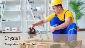  Presentation with pallet - Amazing slide deck having young man assembling wood pallet backdrop and a  colored foreground