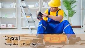  Presentation with pallet - Colorful slides enhanced with young man assembling wood pallet backdrop and a coral colored foreground