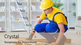  Presentation with pallet - Colorful slide deck enhanced with young man assembling wood pallet backdrop and a coral colored foreground