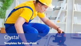  Presentation with pallet - Colorful slide set enhanced with young-man-assembling-wood-pallet backdrop and a ocean colored foreground