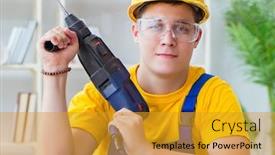  Presentation with pallet - Amazing slide set having young-man-assembling-wood-pallet backdrop and a gold colored foreground