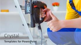  Presentation with pallet - Slide deck enhanced with young-man-assembling-wood-pallet background and a light blue colored foreground