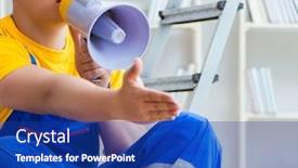  Presentation with pallet - Audience pleasing PPT theme consisting of young-man-assembling-wood-pallet backdrop and a royal blue colored foreground