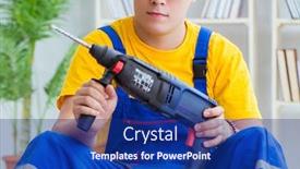  Presentation with pallet - Slide set featuring young-man-assembling-wood-pallet background and a navy blue colored foreground