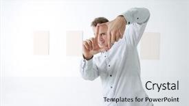  Presentation with art gallery - Beautiful presentation theme featuring young man at art gallery backdrop and a sky blue colored foreground