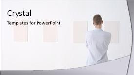  Presentation with art gallery - Presentation design consisting of young man at art gallery background and a sky blue colored foreground