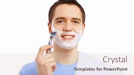  Presentation with shaving - Audience pleasing PPT layouts consisting of young man at home shaving himself in the morning backdrop and a lemonade colored foreground