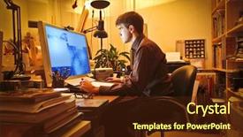  Presentation with study - Theme enhanced with young man at home using background and a tawny brown colored foreground