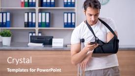  Presentation with hospital - Theme having young man at hospital reception desk background and a coral colored foreground