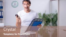  Presentation with hospital - PPT layouts featuring young-man-at-hospital-reception background and a coral colored foreground