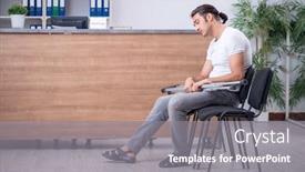  Presentation with hospital - Cool new PPT layouts with young-man-at-hospital-reception backdrop and a gray colored foreground