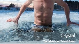  Presentation with ice - PPT theme with young man bathing background and a ocean colored foreground