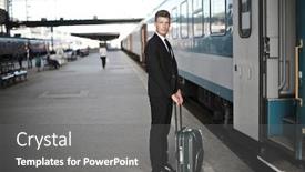  Presentation with station - Beautiful slide set featuring young-man-before-boarding backdrop and a gray colored foreground