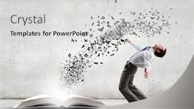  Presentation with avengers 3d man brave superhero - Presentation design consisting of young man benting to evade characters flying from book background and a light gray colored foreground