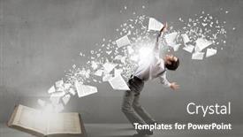  Presentation with man lust - Slide set consisting of young man benting to evade characters flying from book background and a gray colored foreground