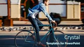  Presentation with biking - Slide set consisting of young man biking in city park background and a navy blue colored foreground