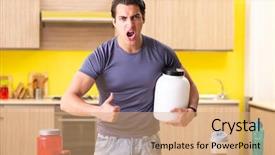  Presentation with food supplements - Amazing presentation theme having young man blogging about food backdrop and a coral colored foreground