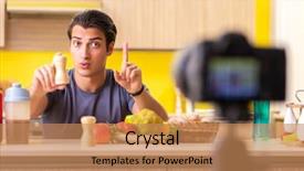  Presentation with food supplements - PPT layouts featuring young man blogging about food background and a coral colored foreground