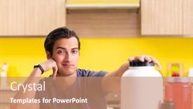  Presentation with food supplements - Slides enhanced with young-man-blogging-about-food background and a coral colored foreground