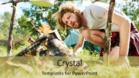  Presentation with cooking fire - Presentation theme featuring young man blowing on fire background and a yellow colored foreground