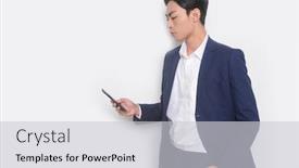  Presentation with advantage - Audience pleasing presentation design consisting of young-man-blue-suit-businessman backdrop and a light gray colored foreground