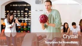  Presentation with worried young female college student - PPT theme featuring young man bowling with female background and a  colored foreground