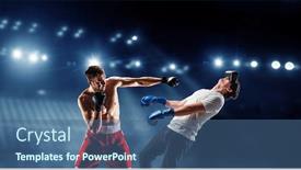  Presentation with boxing - Audience pleasing PPT theme consisting of young-man-boxing-mixed-media backdrop and a ocean colored foreground