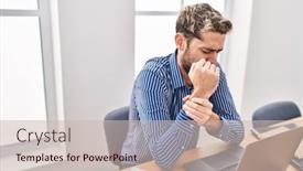  Presentation with work life balance scales business - Presentation theme consisting of young-man-business-worker-suffering background and a soft green colored foreground