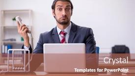  Presentation with employee - Colorful slide deck enhanced with young-man-businessman-employee-sitting backdrop and a red colored foreground